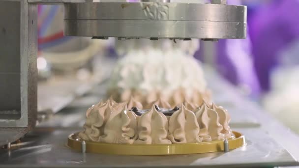 Automatisierte Produktion Von Speiseeis Automatisches Förderband Zur Herstellung Eines Eiskuchens — Stockvideo