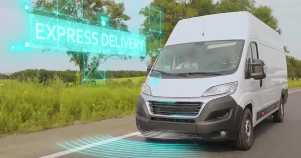 快递服务使用智能物流快速送货 以白色小巴速递货物 带Iot的白色小巴 — 图库视频影像