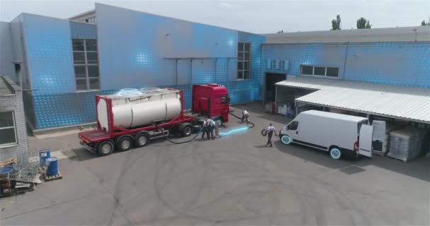 Pumping Liquid Tanker Factory Visualization Smart Chemical Factory Tank Truck — Vídeo de Stock
