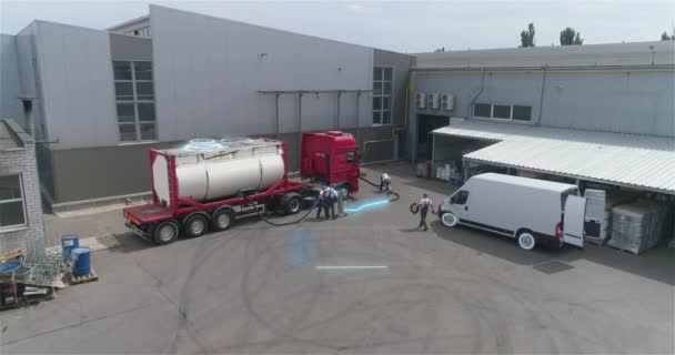 Pumping Liquid Tanker Factory Visualization Smart Chemical Factory Tank Truck — Αρχείο Βίντεο