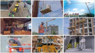 Akıllı inşaat çoklu ekran. İnşaatın çok ekran çerçevesi. Video açıcı inşaatı.