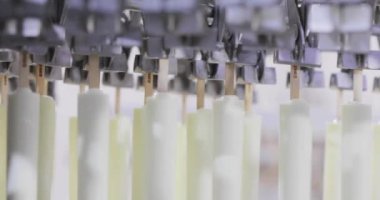 Freezing ice cream at the factory. Automatic production of ice cream. Ice cream production at the factory.
