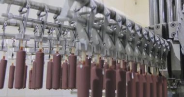 Freezing ice cream at the factory. Automatic production of ice cream. Ice cream production at the factory.