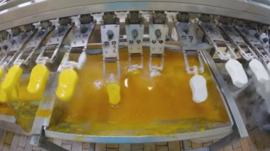 Freezing ice cream at the factory. Automatic production of ice cream. Ice cream production at the factory.