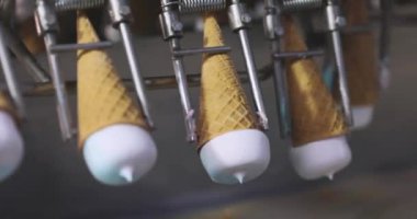 Freezing ice cream at the factory. Automatic production of ice cream. Ice cream production at the factory.
