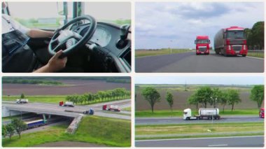 Sıvı kargo taşımacılığı. Malların tanklarla taşınması. Sıvıların çoklu ekranda taşınması. Lojistik çoklu ekran.