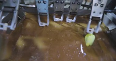 Automated conveyor line for the production of ice cream. Automated production of ice cream. Modern ice cream factory.