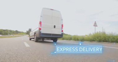 Hızlı teslimat. Akıllı lojistiği kullanarak hızlı teslimat. Beyaz otobüsle mal teslimatı. Teslimatta IOT olan beyaz minibüs..