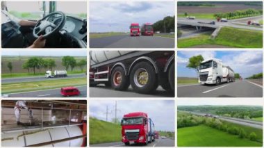 Sıvı kargo taşımacılığı. Malların tanklarla taşınması. Sıvıların çoklu ekranda taşınması. Lojistik çoklu ekran.