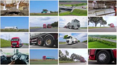 Sıvı kargo taşımacılığı. Malların tanklarla taşınması. Sıvıların çoklu ekranda taşınması. Lojistik çoklu ekran.