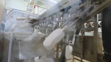 Freezing ice cream at the factory. Automatic production of ice cream. Ice cream production at the factory.