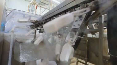 Freezing ice cream at the factory. Automatic production of ice cream. Ice cream production at the factory.