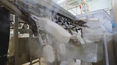 Freezing ice cream at the factory. Automatic production of ice cream. Ice cream production at the factory.