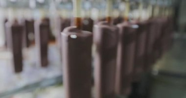 Automated conveyor line. Automated production of ice cream. Modern ice cream factory.