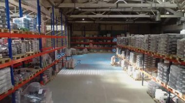 Modern warehouse concept. Large warehouse of a modern factory. Visualization of a modern warehouse. Artificial intelligence in a factory warehouse.