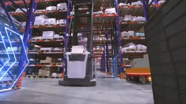 Otomatik depo, gelecekteki depo rafları, gelecekteki depo konsepti.