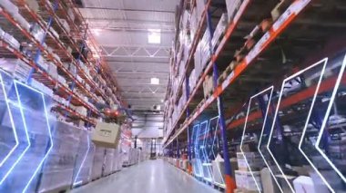 Otomatik depo, gelecekteki depo rafları, gelecekteki depo konsepti.