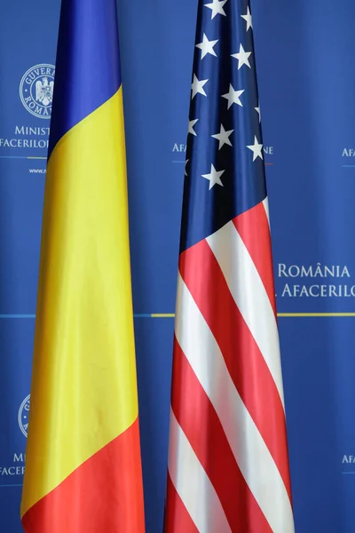 Bukarest Rumänien November 2022 Flaggen Der Usa Und Rumäniens Mit — Stockfoto