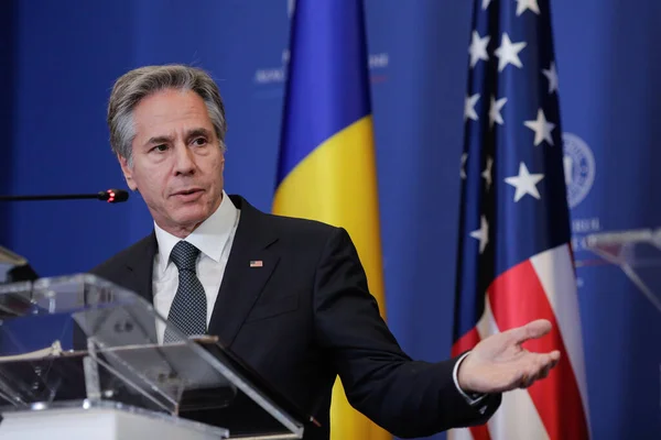 Bucarest Roumanie Novembre 2022 Secrétaire État Américain Antony Blinken Assiste Images De Stock Libres De Droits