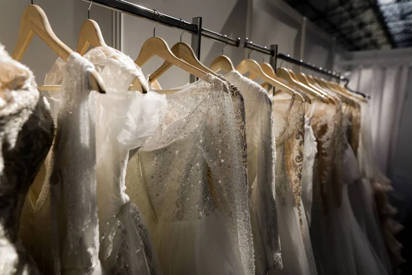 Shallow Depth Field Selective Focus Details Wedding Dresses Display Shop — Stock Photo, Image