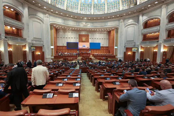 stock image Bucharest, Romania - August 2, 2024: Overview of the Chamber of Deputies, one of the two parliamentary chambers of the Romanian Parliament.