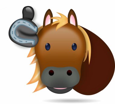 Nice emoji illustration for the internet, watshapp, facebook or other networks of a horse or mare with a funny expressive face on a white background