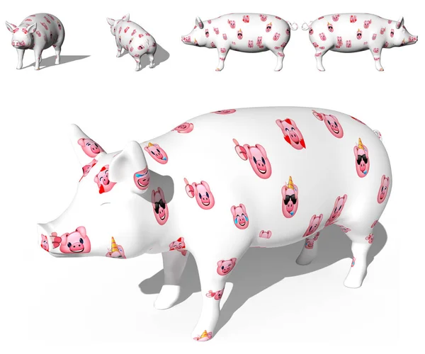 cute cartoon pig with a lot of different emotions, isolated on white background