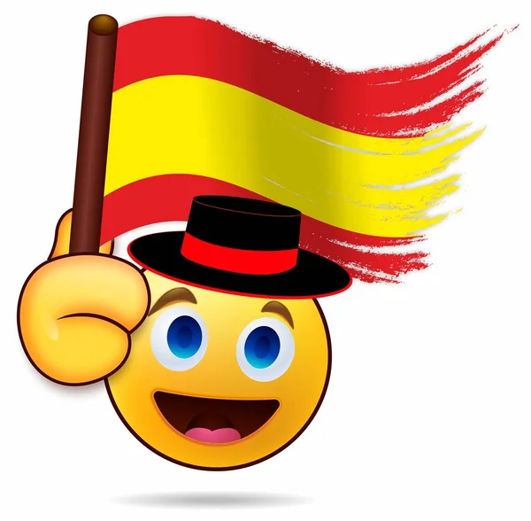illustration of a cute cartoon sun with a hat and a flag of spain