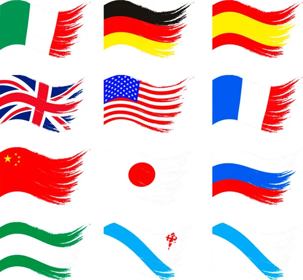 Флаги Развевающиеся Разных Стран Мира Испания Китай Сша Великобритания Германия — стоковый вектор