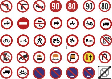 Çeşitli şirketler ve endüstriler için yasaklama işaretleri. Girdi işareti yok, çeşitli trafik, vs..