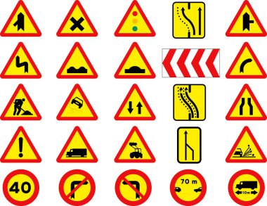 Yol işaretleri ve trafik ve uyarı işaretleri.