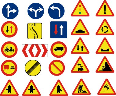 Yol işaretleri ve trafik ve uyarı işaretleri.