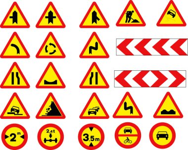Yol işaretleri ve trafik ve uyarı işaretleri.
