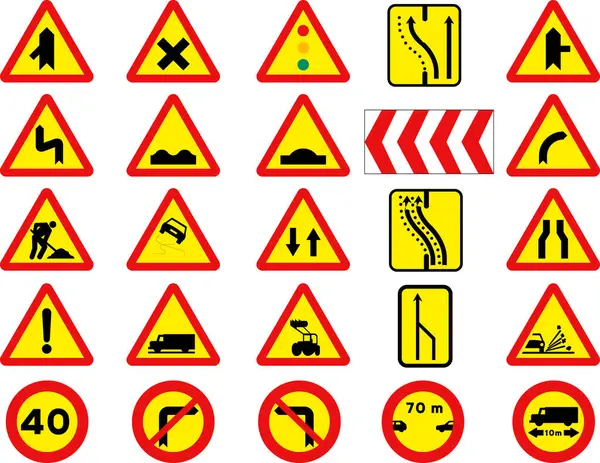 Yol Işaretleri Trafik Uyarı Işaretleri — Stok Vektör