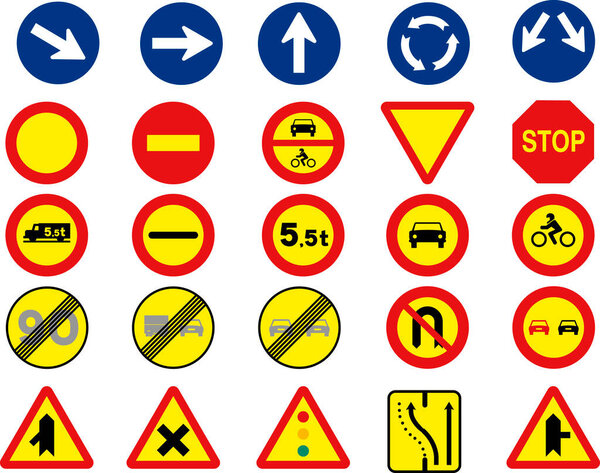 road signs and signs of traffic and warning signs.