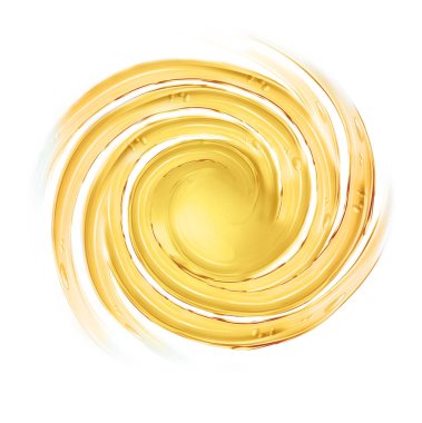 Soyut girdap izole, beyaz arka planda sıvı altın boya. 