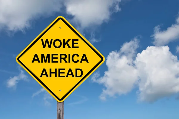 Woke America Ahead Caution Sign Blue Sky Background Royalty Free Stock Images