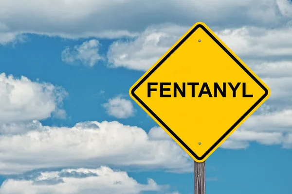 Fentanyl Caution Sign Blue Sky Background Royalty Free Stock Photos