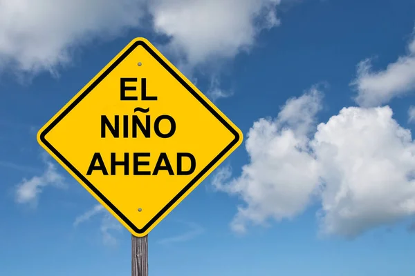 Nino Ahead Uwaga Znak Błękitne Niebo Tło — Zdjęcie stockowe