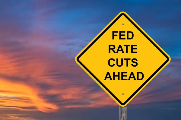 Fed Senkt Leitzinsen Vor Warnsignal Hintergrund Sonnenuntergang Stockfoto