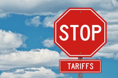 Stop Tariffs Sign Blue Sky Background clipart