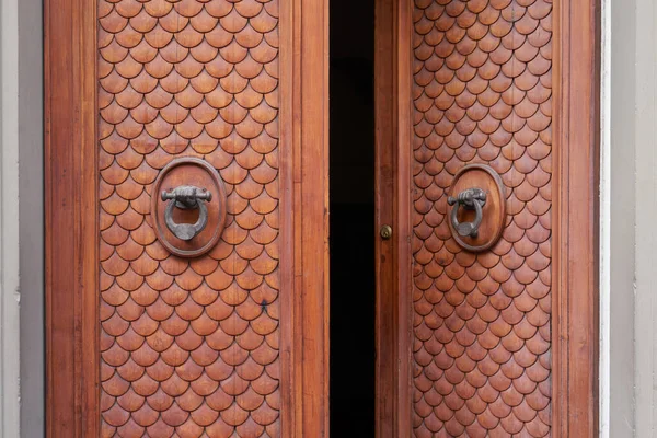 Old Opened Door Bronze Knockers Florence Italy — Stock Photo, Image