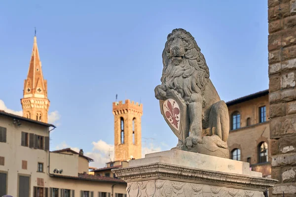 León Marzocco Protegiendo Símbolo Giglio Florencia —  Fotos de Stock