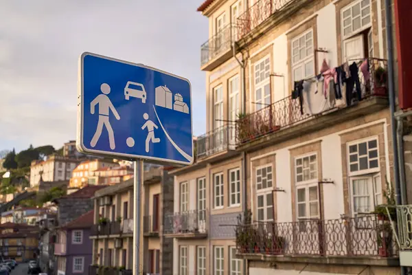 Home Zone Road Sign Porto Protugal Stock Picture