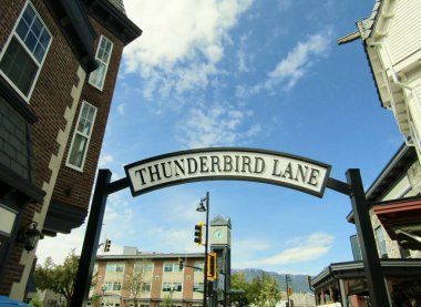 Thunderbird Lane sign in downtown Chilliwack, BC, Canada clipart