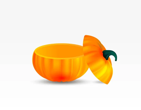 Calabaza Realista Color Naranja Con Tapa Cortada Aislada Sobre Fondo — Vector de stock