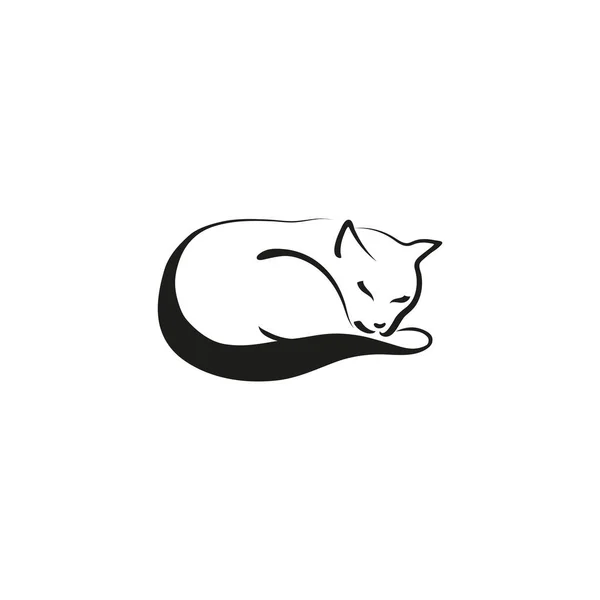 Slapen Kat Silhouet Geïsoleerd Witte Achtergrond — Stockvector