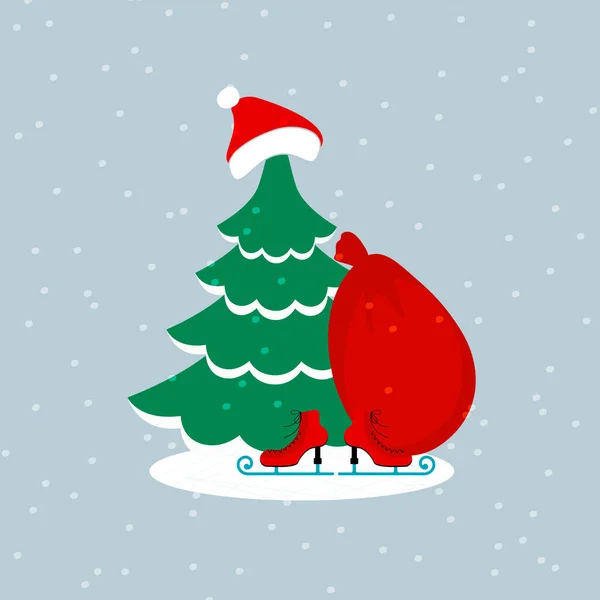 Ein Grüner Weihnachtsbaum Mit Weihnachtsmann Hut Eiskunstlauf Schlittschuhen Und Roter — Stockvektor