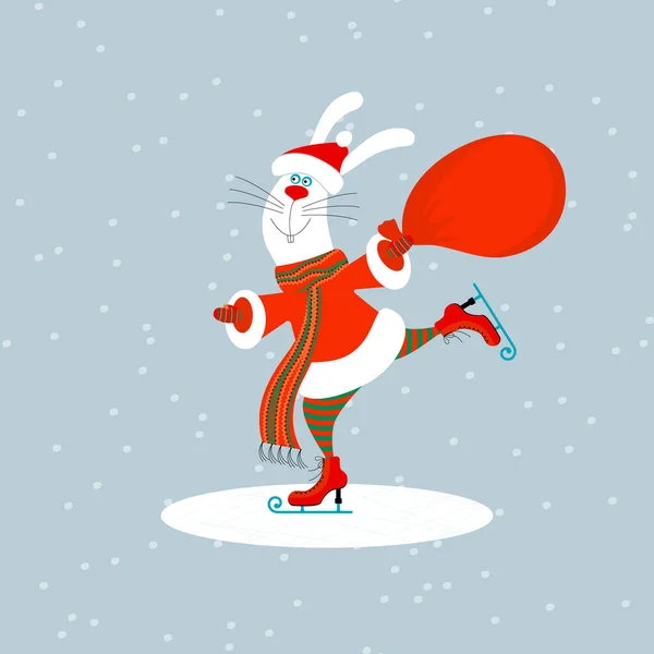 Lindo Conejo Conejo Con Ropa Santa Claus Sosteniendo Bolsa Regalo — Archivo Imágenes Vectoriales