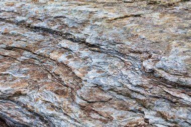 Tyneside 'daki deniz kıyısında mavi ve kahverengi aşınmış ve yontulmuş kaya oluşumunun yüzeyi.